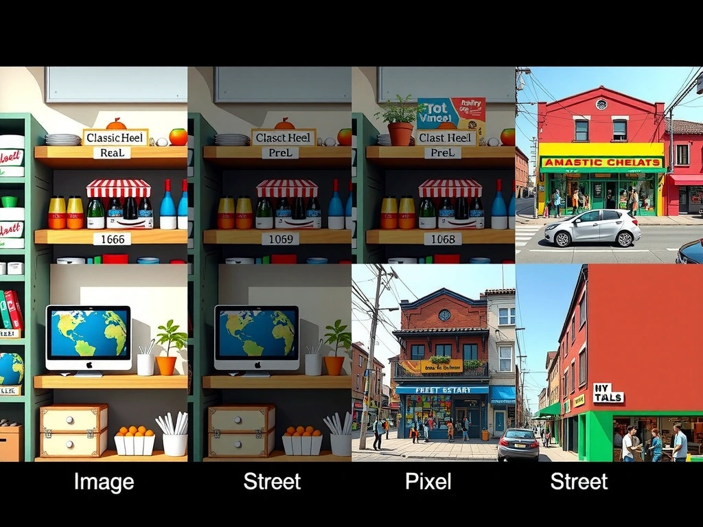 Side-by-side comparison of computer vision tasks: image classification (one global label), object detection (bounding boxes with class names on multiple objects), semantic segmentation (pixel-colored regions); shelf or street scene example highlighting detection outputs.