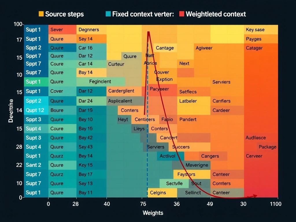 Attention heatmap between decoder steps and source tokens; comparison of fixed single context vector bottleneck vs per-step weighted context; labels for query, key, value, softmax weights.