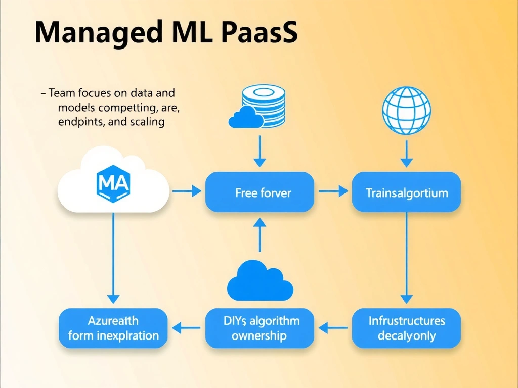 Managed ML PaaS value: team focuses on data and models while platform handles compute, storage, training jobs, endpoints, and scaling; contrast with DIY infrastructure ownership; common misconceptions free forever, single algorithm, local-only; Azure ML / SageMaker style workflow from experiment to deployment.