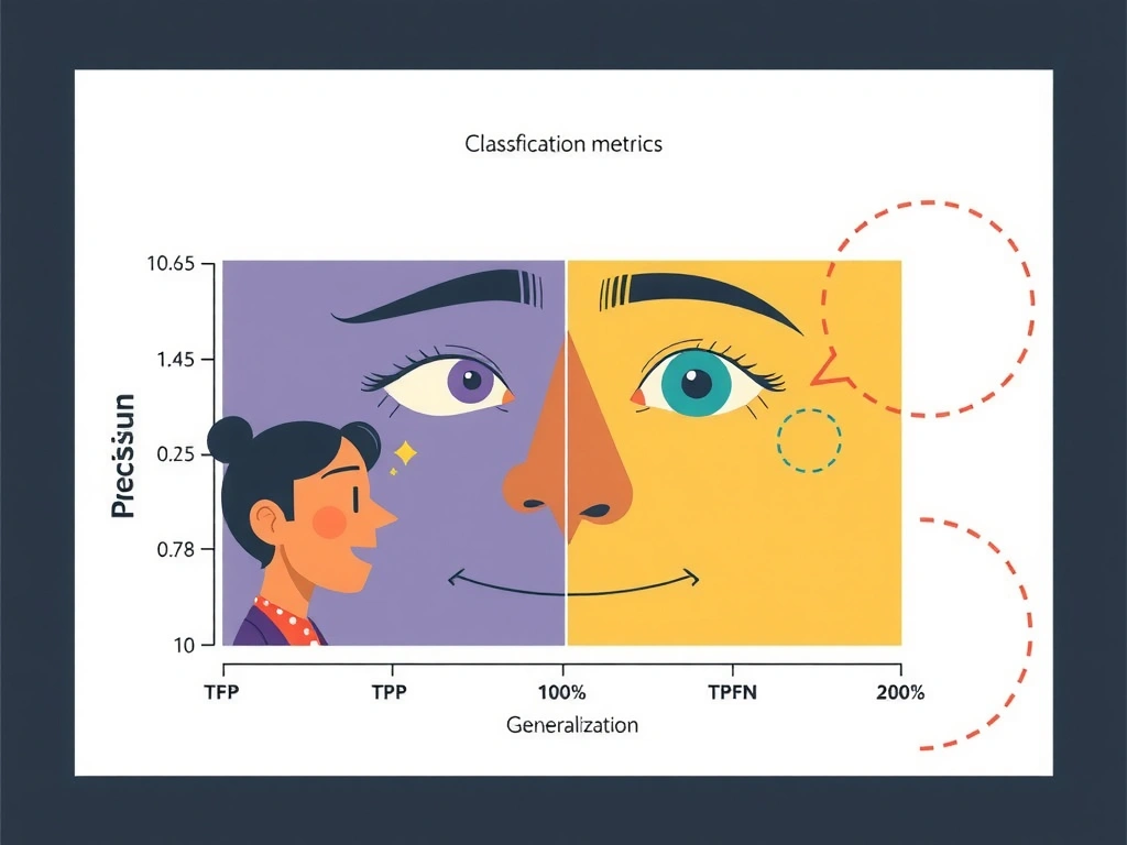 Classification metrics: precision formula TP/(TP+FP); low precision as crowded false-positive predicted-positive set; contrast with recall TP/(TP+FN); confusion-matrix view; common mix-up precision vs recall vs generalization.