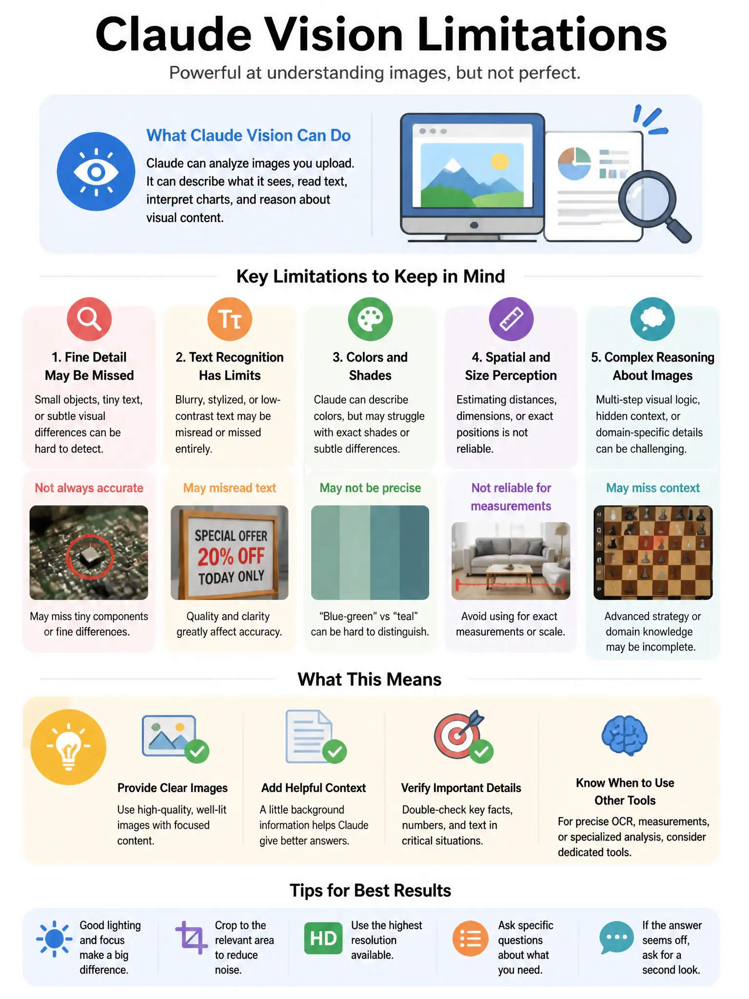 Educational infographic 1024x768 Claude vision limitations. CCAO-F q274.