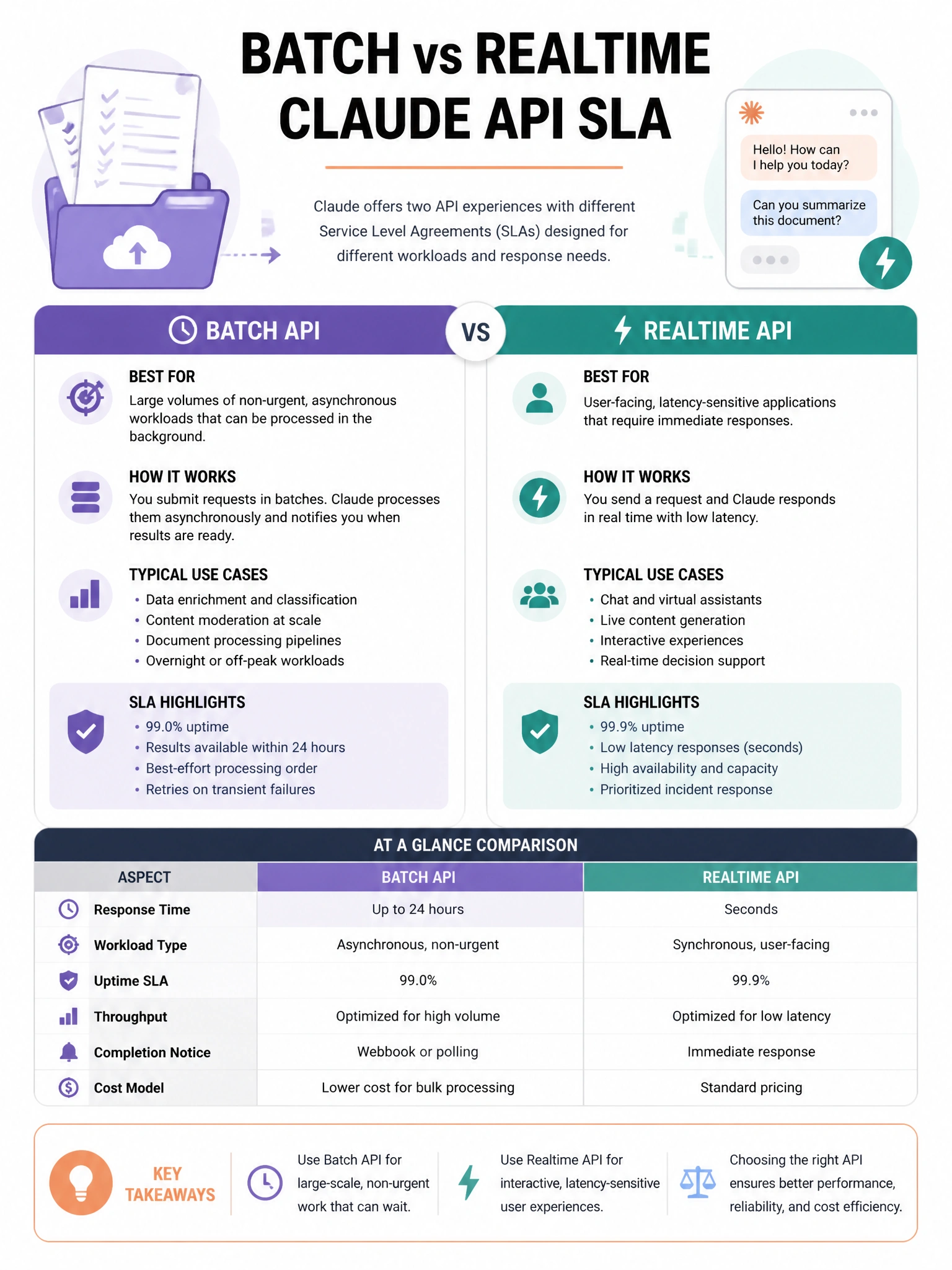 Educational infographic 1024x768 about batch vs realtime Claude API SLA. CCAO-F q191.