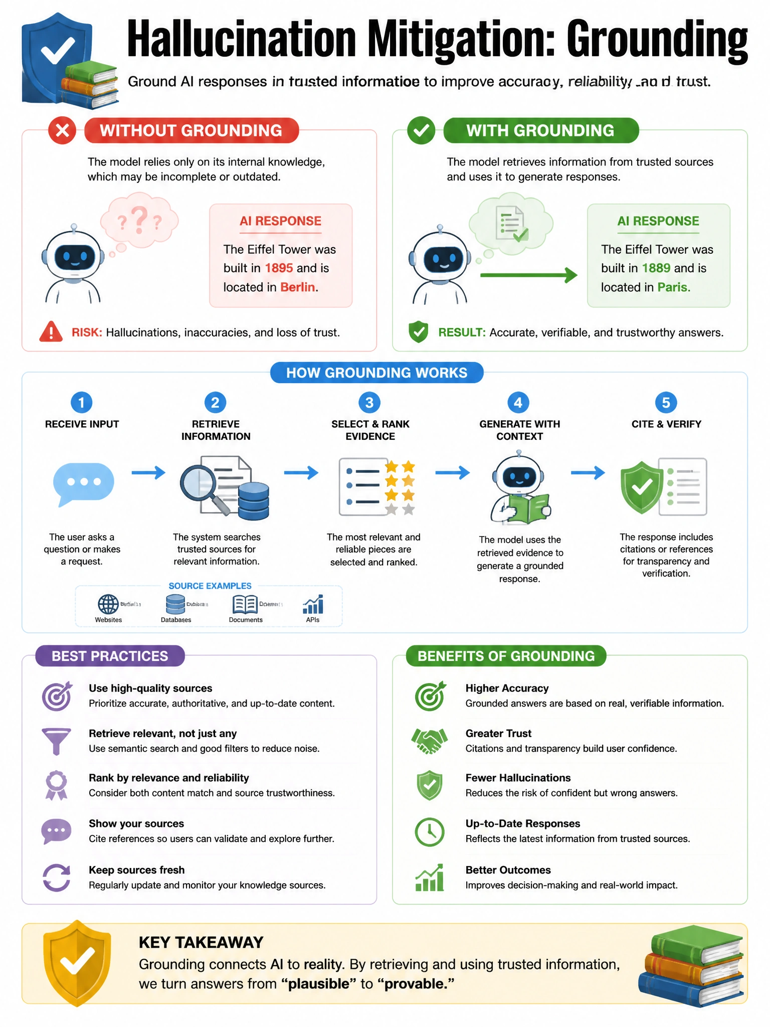 Educational infographic 1024x768 about hallucination mitigation grounding. CCAO-F q192.