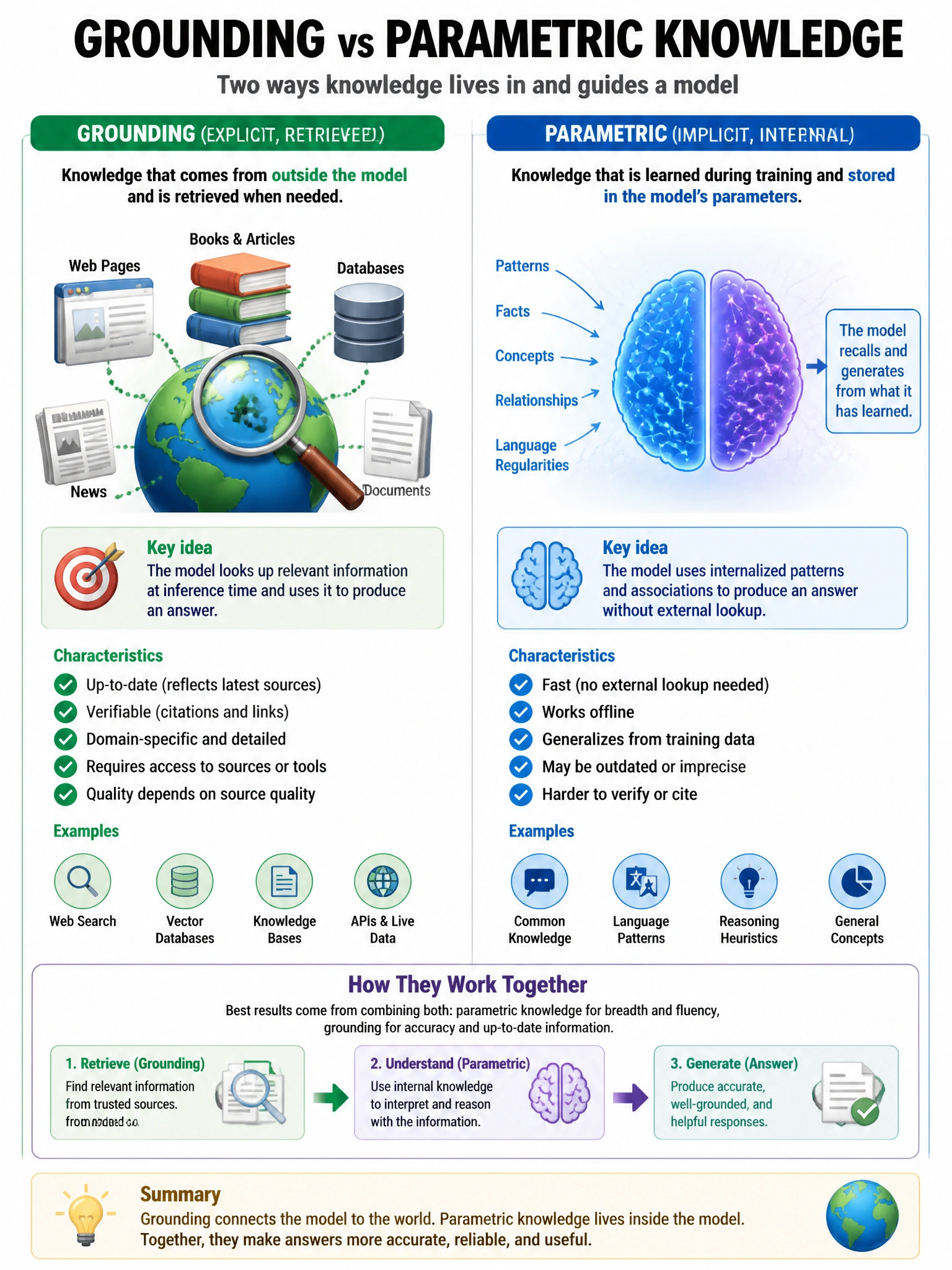 Educational infographic 1024x768 grounding vs parametric knowledge. CCAO-F q271.