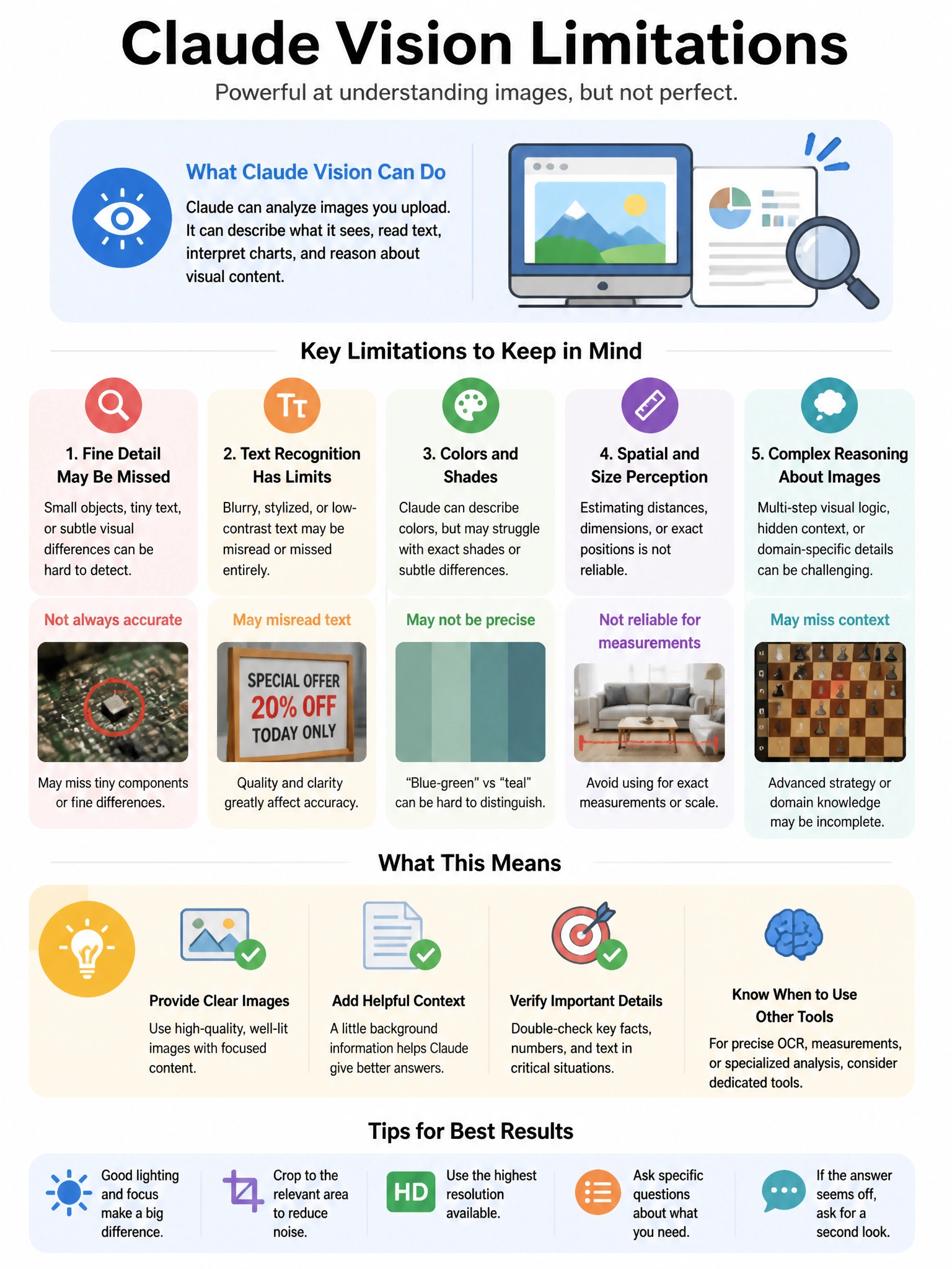 Educational infographic 1024x768 Claude vision limitations. CCAO-F q274.