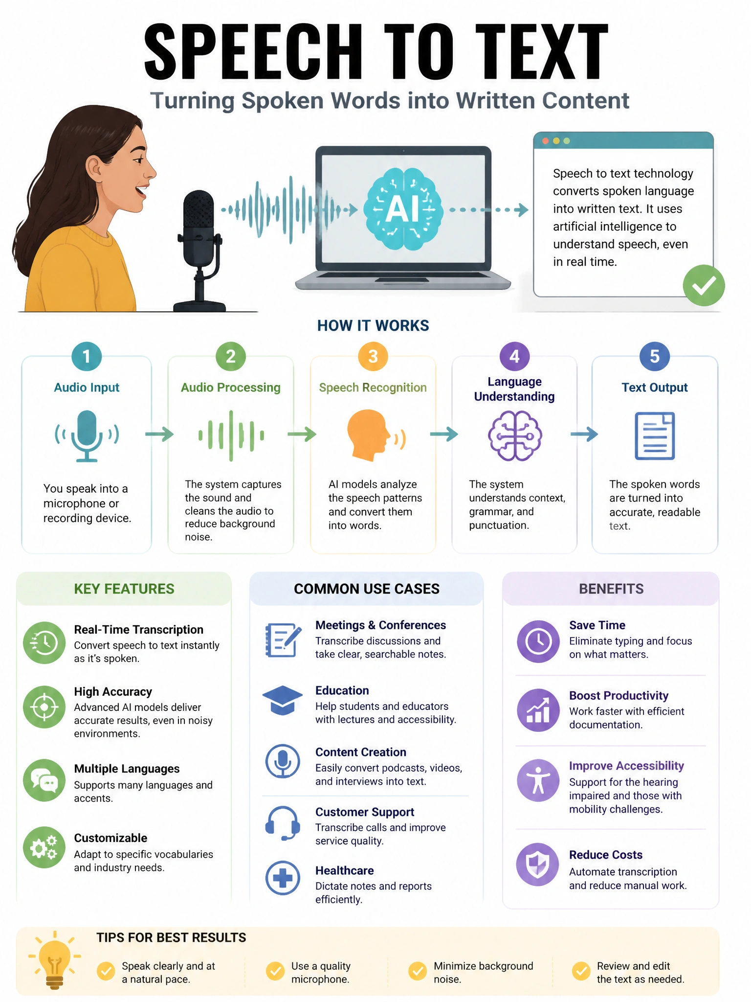 Educational infographic 1024x768 speech to text then Claude. CCAO-F q286.