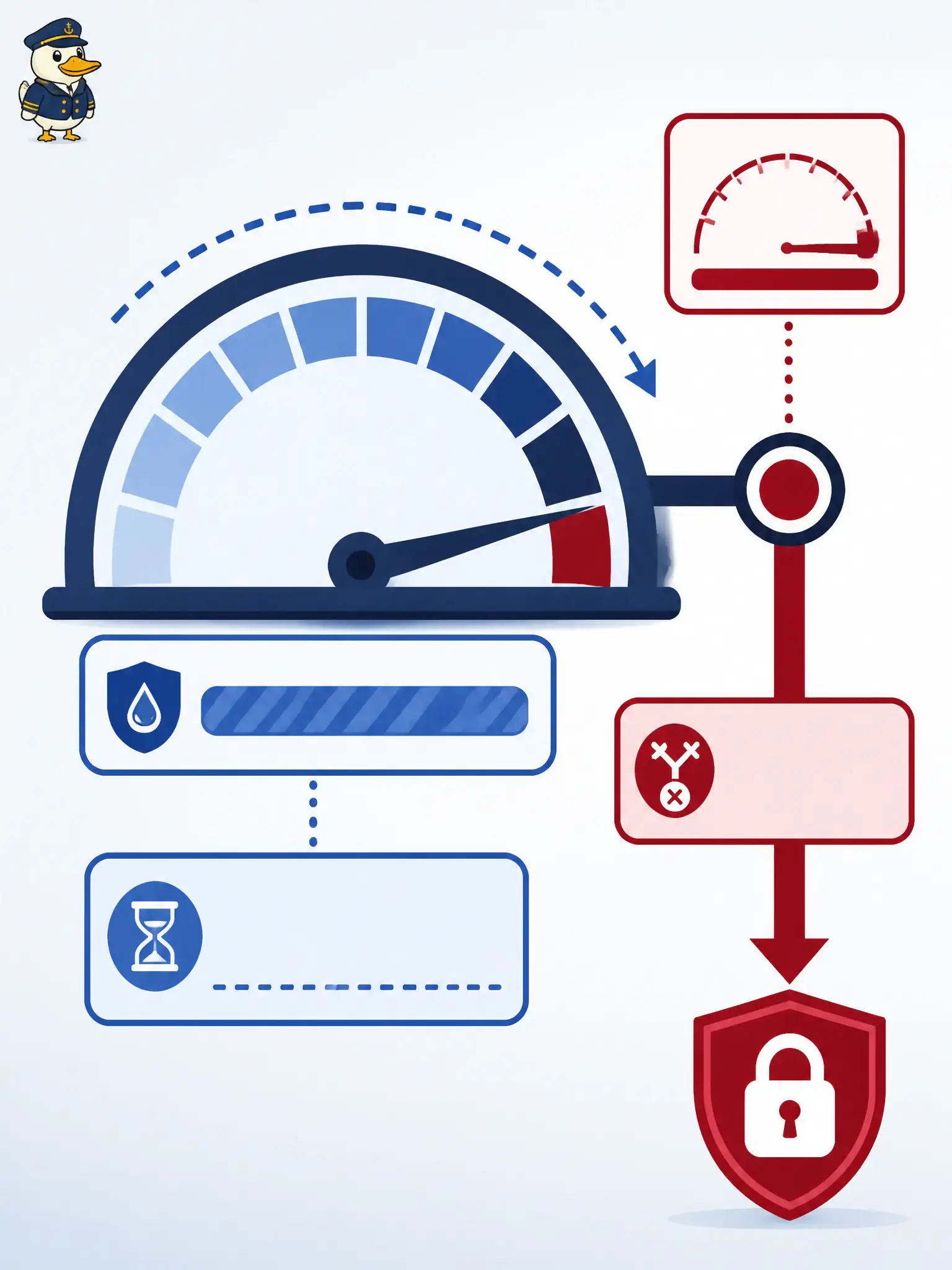 To Create an exciting colorful infographic that explains the concepts in the question: Question: A library Wi-Fi automation job sets a 3-second timeout but retries a down DNA Center host without any attempt limit, hanging for many minutes. What belongs in robust timeout handling? Correct Answer: A finite max-attempt or total deadline, then the unrecoverable branch. Put EVERY visible label in double quotes. No people. No A/B/C/D letters. In one of the four corners put a little "Navy Duck".