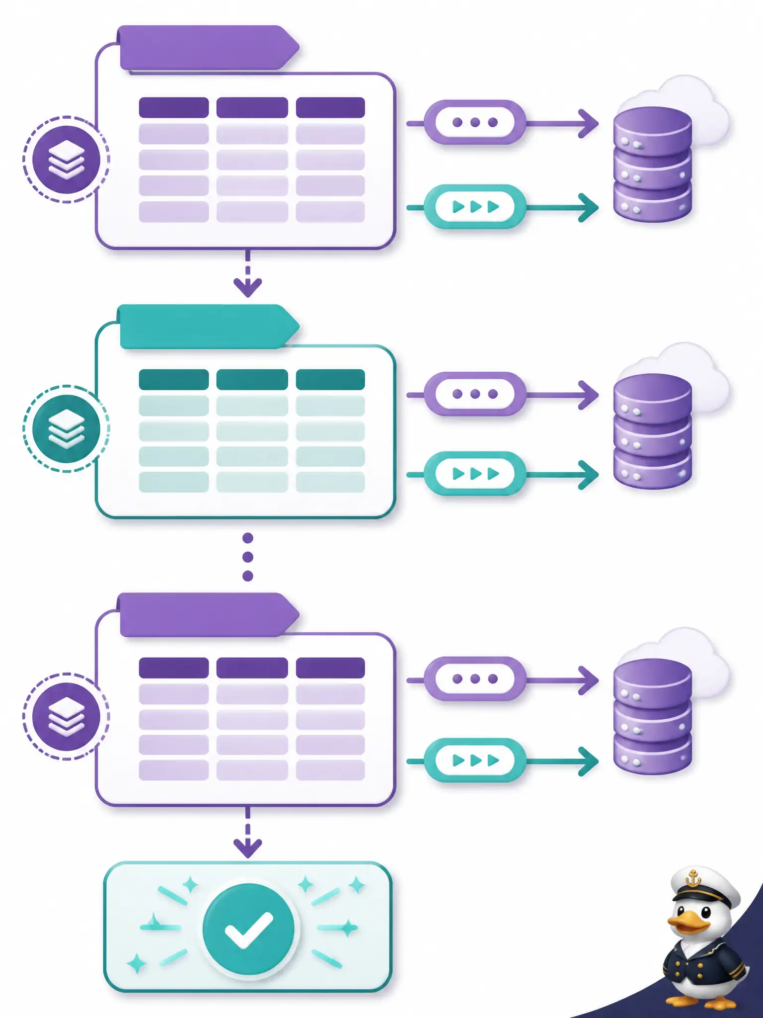 To Create an exciting colorful infographic that explains the concepts in the question: Question: A city Intersight inventory has thousands of compute objects. How should the constructed client finish a complete collection retrieve? Correct Answer: Walk the collection with $top and $skip (or the documented next-link) until exhausted. Put EVERY visible label in double quotes. No people. No A/B/C/D letters. In one of the four corners put a little "Navy Duck".
