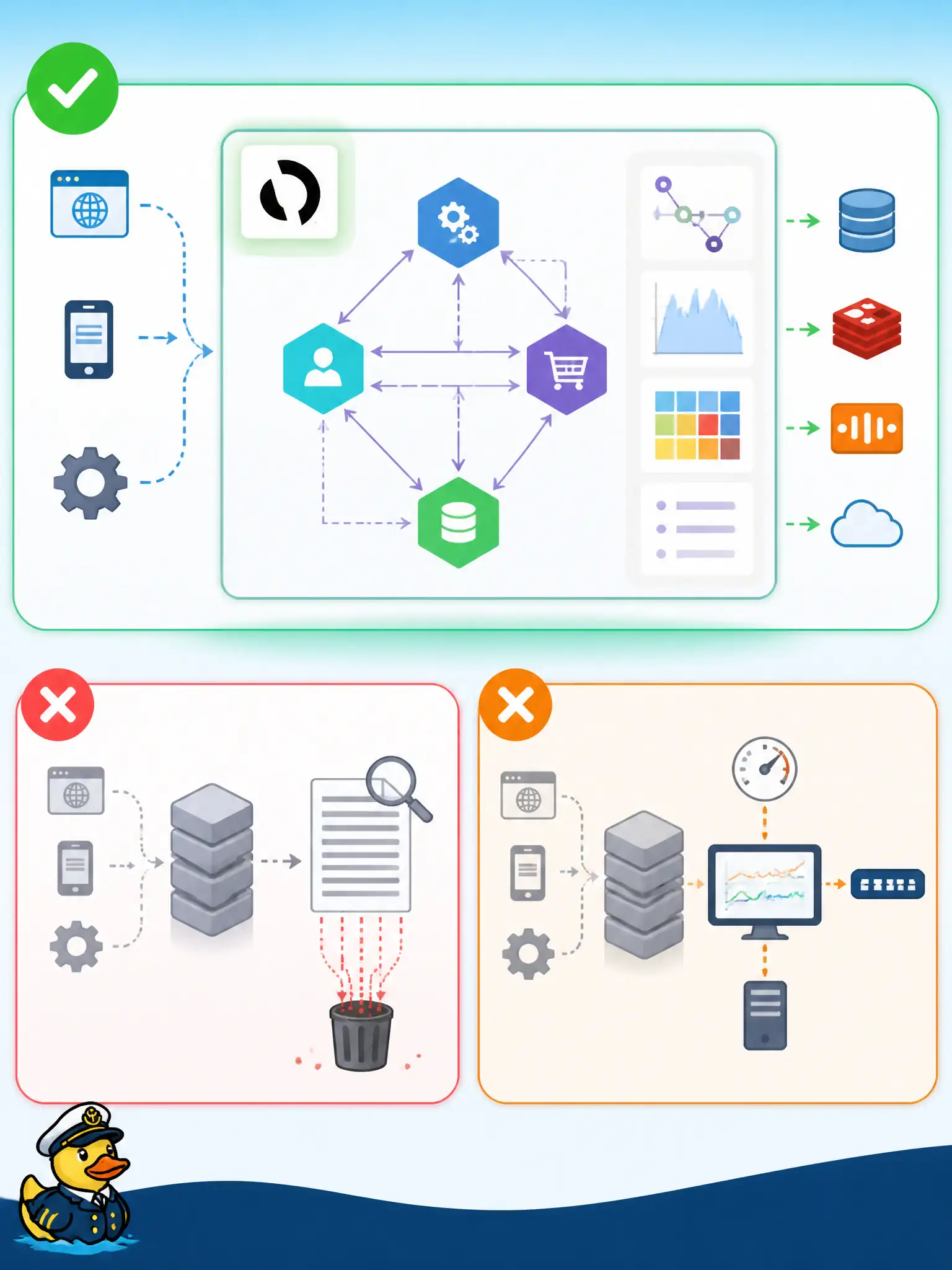 To Create an exciting colorful infographic that explains the concepts in the question: Question: Which AppDynamics capability instruments a municipal application process for DEVCOR 3.7? Correct Answer: Load an app-server agent (Java, .NET, Node, or other supported runtime) into the process. Put EVERY visible label in double quotes. No people. No A/B/C/D letters. In one of the four corners put a little "Navy Duck".