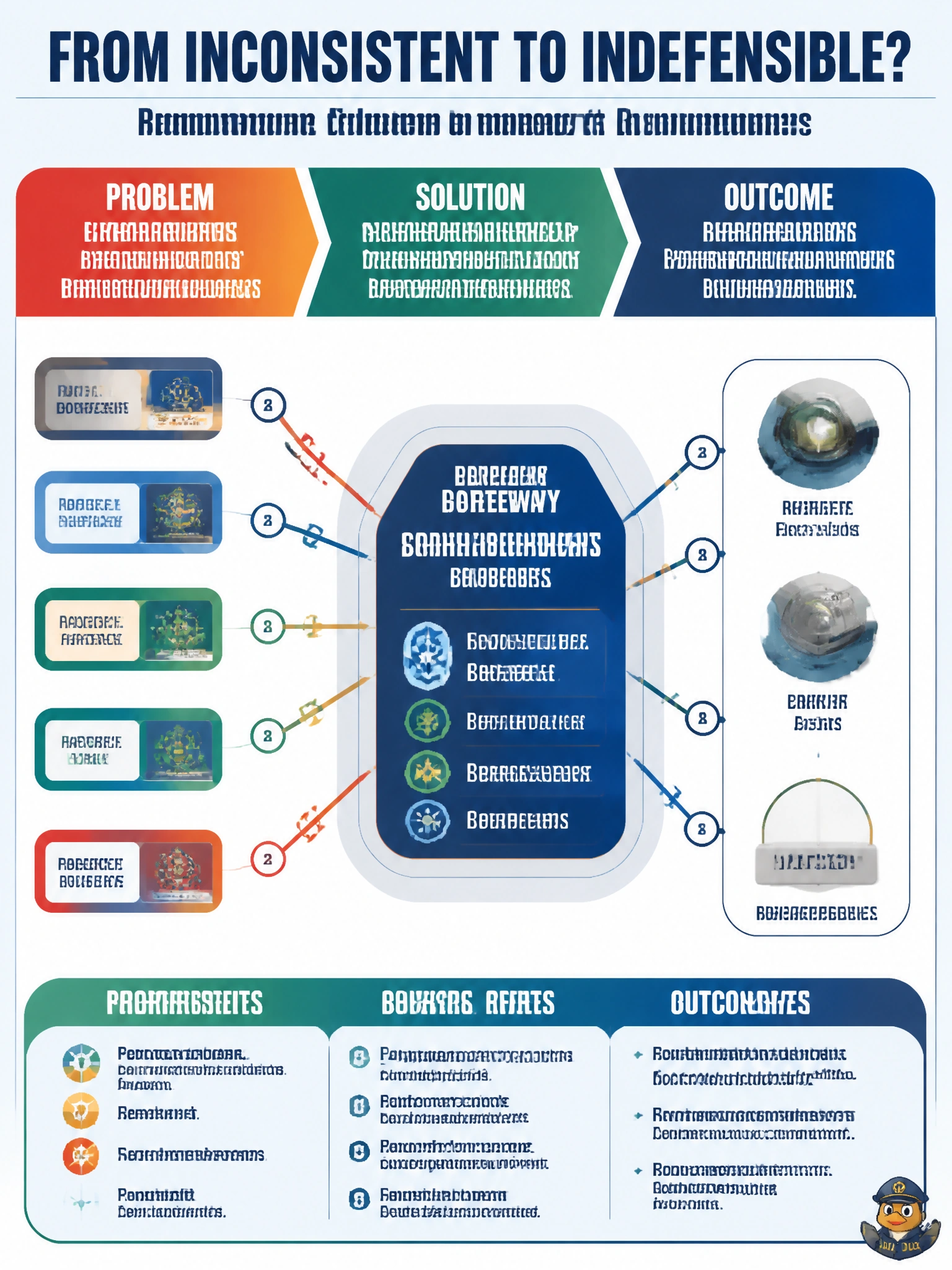 To Create an exciting colorful infographic that explains the concepts in the question: Question: Departments call LLMs with inconsistent logging and policy. What architecture improves consistent civic defensive controls? Correct Answer: A centralized AI gateway enforcing policy for departmental LLM calls Put EVERY visible label in double quotes. No people. No A/B/C/D letters. In one of the four corners put a little "Navy Duck".