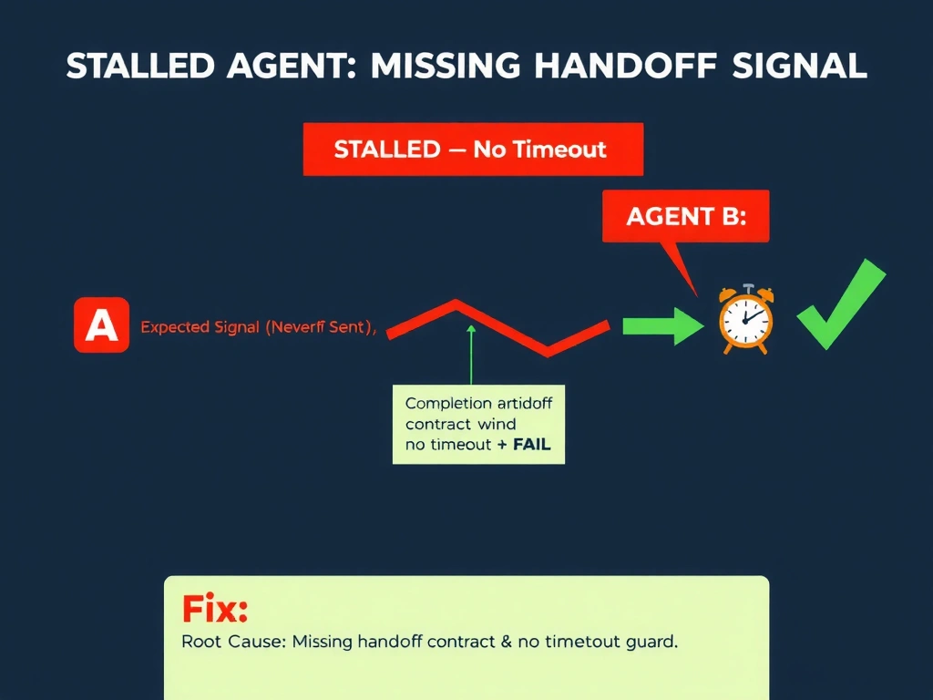 2048x1536 landscape infographic titled 'Heartbeat and Timeout for Stall Detection'. Left panel labeled 'BAD': 5 subagents dispatched, 4 complete at 10 minutes, 5th subagent stalls (deadlock icon), orchestrator wait indicator spinning forever, workflow blocked indefinitely. Right panel labeled 'GOOD — Heartbeat + Timeout': same 5 subagents, each emitting heartbeat every 30 seconds shown as pulse signals, orchestrator tracking last-heartbeat timestamps, Subagent 5 heartbeat stops, timeout window shown (2 minutes), orchestrator marks Subagent 5 as FAILED, re-queues module 5, new subagent assigned, workflow completes. GitHub dark palette.