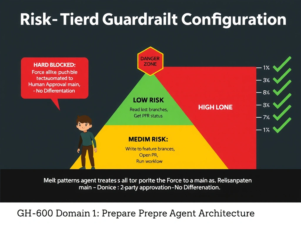 A 2048x1536 landscape educational infographic titled 'Secure Agent Decommission Checklist'. A numbered vertical checklist with icons: 1) GitHub App Uninstall (key icon, red X), 2) PAT Revocation (token icon, red X), 3) Secrets Manager Cleanup (vault icon, red X), 4) Webhook Removal ×15 (webhook icon, red X), 5) MCP Server Shutdown (server icon, red X). Each step shows what happens if skipped (orphaned credential risk icon). Right side: a 'Danger Zone' showing what attackers can do with a forgotten PAT or webhook—access to 15 repos, data exfiltration arrow. Footer: 'Retire agents completely—no orphaned credentials.' Dark background, checklist aesthetic, red danger indicators.