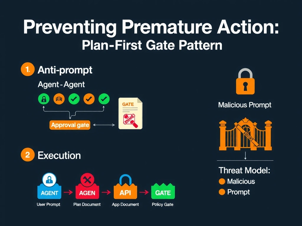 2048x1536 landscape infographic titled 'SDLC Pipeline Guardrail Placement: Gate Type by Reversibility'. Horizontal pipeline diagram showing five stages: Planning → Implementation → Testing → Review → Deployment. Between Planning and Implementation: green automated gate icon labeled 'Automated: Spec format check.' Between Implementation and Testing: green automated gate labeled 'Automated: Lint + type check.' Between Testing and Review: green automated gate labeled 'Automated: All tests pass + coverage threshold.' Between Review and Deployment: large red human approval gate icon labeled 'HUMAN GATE: Deploy to production (irreversible boundary).' Right panel: 'Why this works' — Reversible transitions: fast automated gates, immediate feedback, no human bottleneck. Irreversible transition: human judgment, accountability, production impact awareness. Bottom callout: 'Misplaced gates' examples — Gate at planning only (wrong), Gate at every step (over-gating), No gates at all (dangerous).