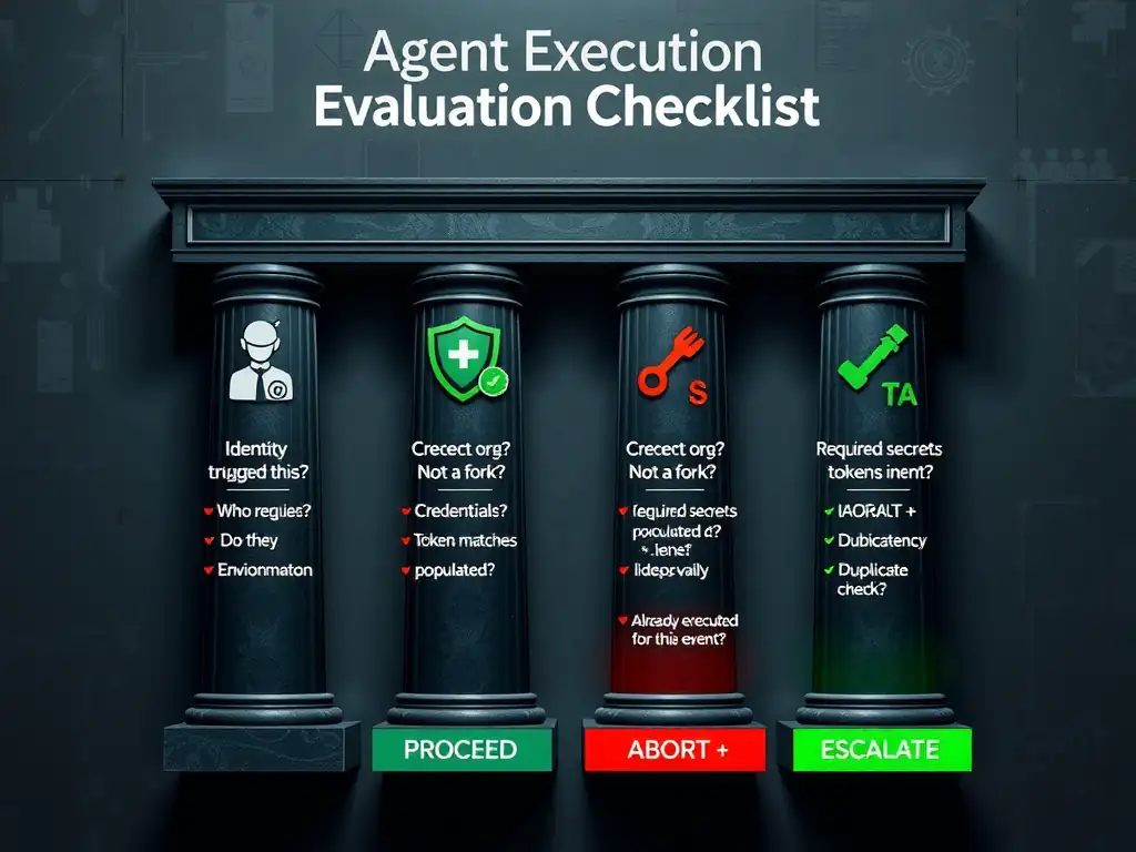 2048x1536 landscape infographic titled 'Just-in-Time Permission Escalation for Agent Write Operations'. Timeline diagram: Agent operates normally with READ-ONLY token (green padlock). Write workflow triggered at T=0. Agent requests GitHub App installation token: {scope: contents:write, repository: target-repo-only, expiry: 60 minutes}. Token issued at T=0:01. Agent creates branch + pushes commit using scoped token. Operation completes at T=0:04. Token expires or is abandoned at T=1:00. Agent returns to READ-ONLY posture. Security callout: 'Blast radius if token intercepted: 1 repo, write-only, max 60 minutes.' Comparison panel: Permanent Write (always exposed, all repos) vs PAT Full Scope (long-lived, all repos, not scoped) vs Scoped Temp Token (60-min window, one repo, auto-expiry). Minimum exposure principle highlighted.