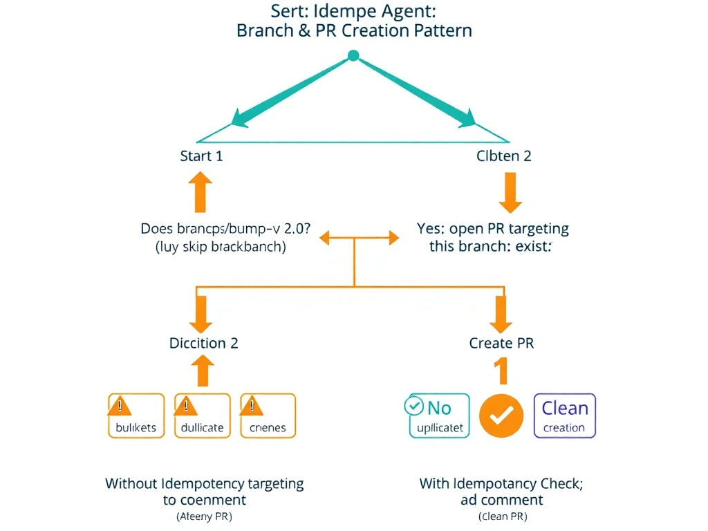 2048x1536 landscape infographic titled 'Agent Branch Naming: Reserved Namespace Strategy'. Top section: GitHub branch list view showing mixed branches — 'feature/login-flow' (human icon), 'fix-typos' (human icon), 'agent/dep-update-agent/task-20240729-001' (robot icon, highlighted green), 'agent/code-review-agent/task-20240729-042' (robot icon), 'hotfix/payment-bug' (human icon). Agent branches instantly recognizable by prefix. Middle section: Branch name anatomy breakdown — 'agent/' (namespace prefix, machine-enforceable), 'dep-update-agent' (agent identity, which bot?), 'task-20240729-001' (task ID, traceable to logs). Right panel: GitHub Ruleset config targeting 'agent/' — different merge queue requirements, auto-delete after merge enabled, no force-push. Bottom: Operational benefits — Filter branch list to agent-only, Trigger cleanup jobs on agent/ namespace, Incident response: find all branches from misbehaving agent instantly.