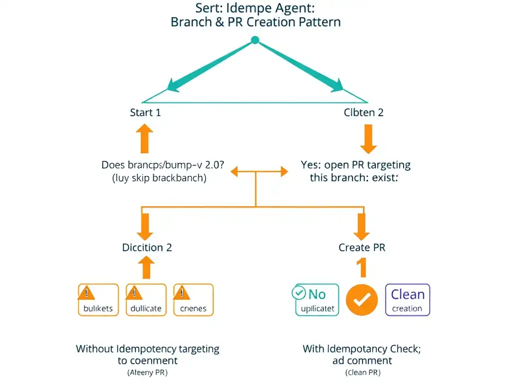 2048x1536 landscape infographic titled 'Agent Branch Naming: Reserved Namespace Strategy'. Top section: GitHub branch list view showing mixed branches — 'feature/login-flow' (human icon), 'fix-typos' (human icon), 'agent/dep-update-agent/task-20240729-001' (robot icon, highlighted green), 'agent/code-review-agent/task-20240729-042' (robot icon), 'hotfix/payment-bug' (human icon). Agent branches instantly recognizable by prefix. Middle section: Branch name anatomy breakdown — 'agent/' (namespace prefix, machine-enforceable), 'dep-update-agent' (agent identity, which bot?), 'task-20240729-001' (task ID, traceable to logs). Right panel: GitHub Ruleset config targeting 'agent/' — different merge queue requirements, auto-delete after merge enabled, no force-push. Bottom: Operational benefits — Filter branch list to agent-only, Trigger cleanup jobs on agent/ namespace, Incident response: find all branches from misbehaving agent instantly.