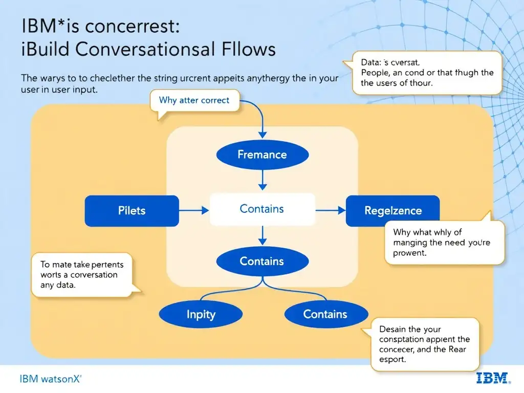 Educational infographic for IBM watsonx Assistant: visualize the concept of 'contains, to check whether the string urgent appears anywhere in the user's input' within the 'Domain 1: Build Conversational Flows' domain. Use a clean diagram or layered flow showing how this capability fits into a conversational AI lifecycle — labeled boxes for key components, arrows showing data or conversation flow, IBM blue/navy color palette with white text callouts highlighting why this answer is correct.