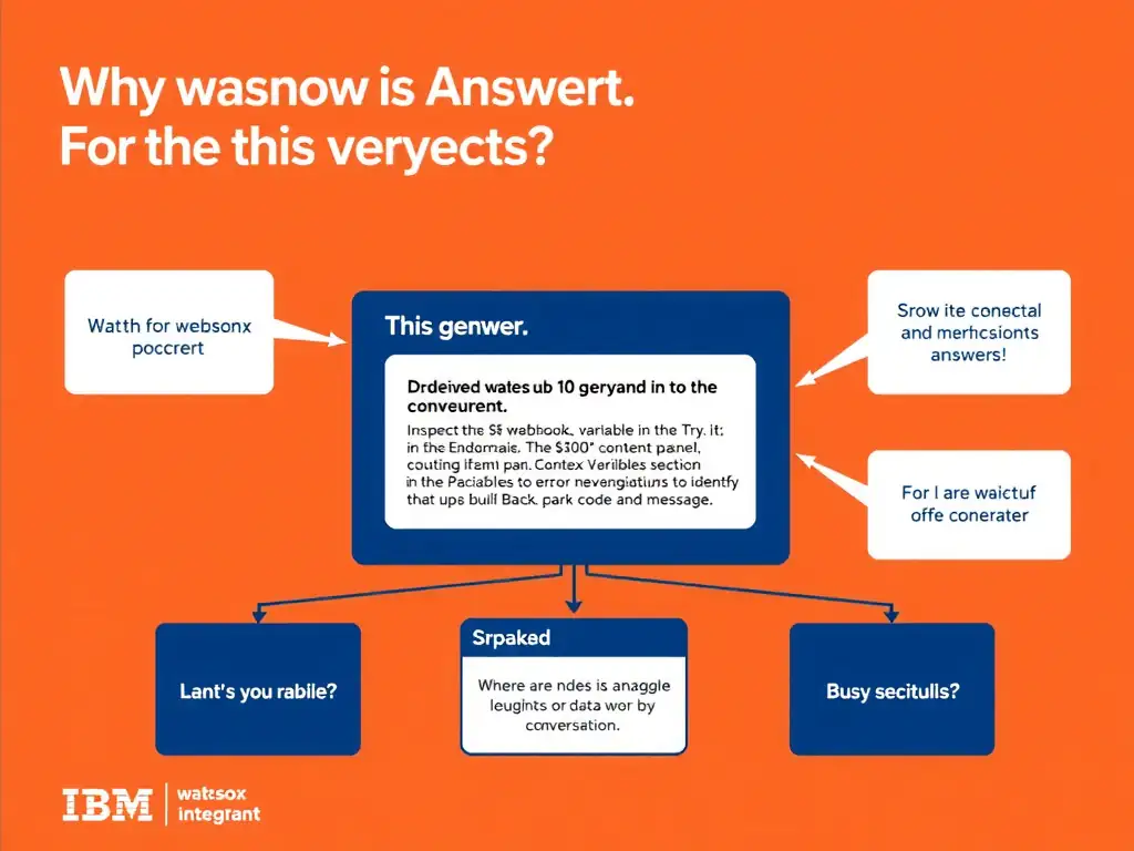 Educational infographic for IBM watsonx Assistant: visualize the concept of 'Inspect the $webhookerror context variable in the Try it out panel's Context Variables section to identify the error code and message' within the 'Domain 6: Build Back-End Integrations' domain. Use a clean diagram or layered flow showing how this capability fits into a conversational AI lifecycle — labeled boxes for key components, arrows showing data or conversation flow, IBM blue/navy color palette with white text callouts highlighting why this answer is correct.