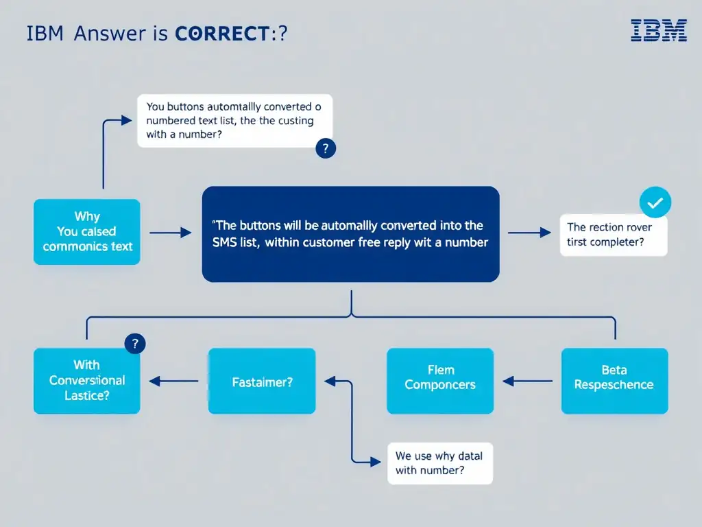 Educational infographic for IBM watsonx Assistant: visualize the concept of 'The buttons will be automatically converted into a numbered text list within the SMS body so the customer can reply with a number' within the 'Domain 7: Multi-Modal Integration' domain. Use a clean diagram or layered flow showing how this capability fits into a conversational AI lifecycle — labeled boxes for key components, arrows showing data or conversation flow, IBM blue/navy color palette with white text callouts highlighting why this answer is correct.