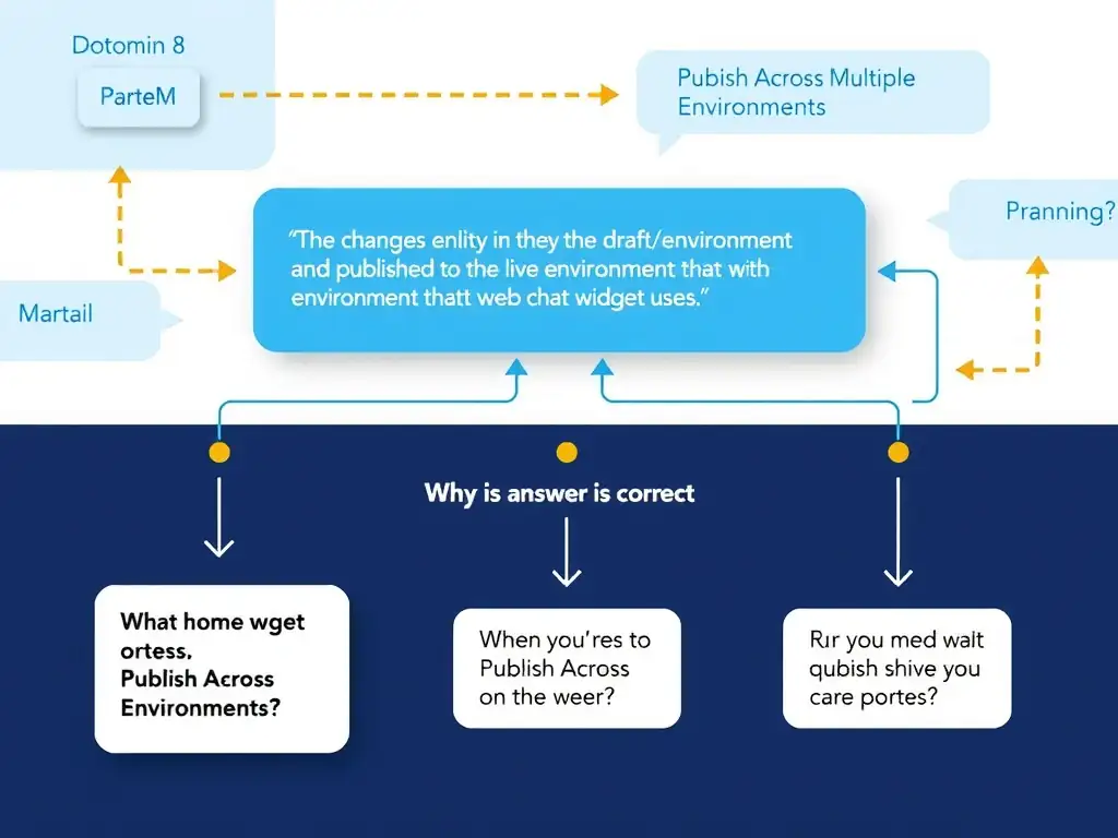 Educational infographic for IBM watsonx Assistant: visualize the concept of 'The changes exist only in the draft environment and have not yet been published to the live environment that the web chat widget uses' within the 'Domain 8: Publish Across Multiple Environments' domain. Use a clean diagram or layered flow showing how this capability fits into a conversational AI lifecycle — labeled boxes for key components, arrows showing data or conversation flow, IBM blue/navy color palette with white text callouts highlighting why this answer is correct.