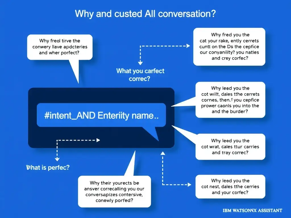 Educational infographic for IBM watsonx Assistant: visualize the concept of '#intentname AND @entityname' within the 'Domain 2: Design and Extend Conversations' domain. Use a clean diagram or layered flow showing how this capability fits into a conversational AI lifecycle — labeled boxes for key components, arrows showing data or conversation flow, IBM blue/navy color palette with white text callouts highlighting why this answer is correct.