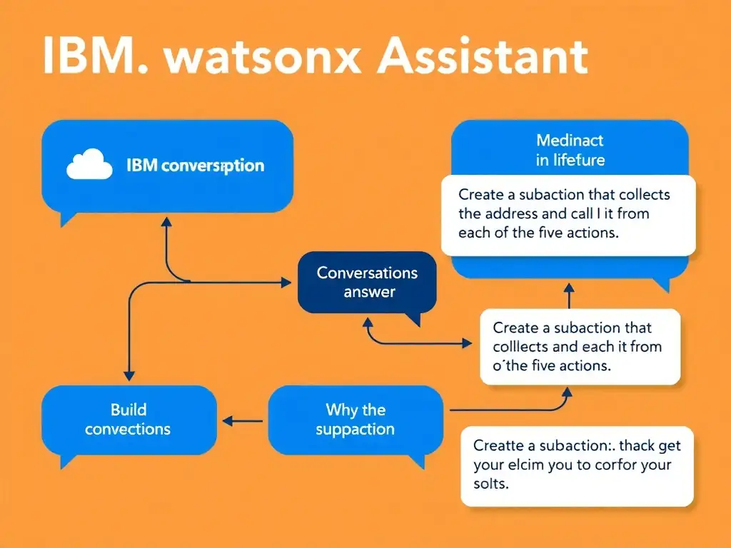 Educational infographic for IBM watsonx Assistant: visualize the concept of 'Create a subaction that collects the address and call it from each of the five actions' within the 'Domain 1: Build Conversations' domain. Use a clean diagram or layered flow showing how this capability fits into a conversational AI lifecycle — labeled boxes for key components, arrows showing data or conversation flow, IBM blue/navy color palette with white text callouts highlighting why this answer is correct.