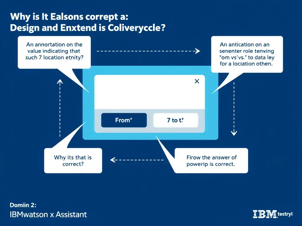 Educational infographic for IBM watsonx Assistant: visualize the concept of 'An annotation on an entity value indicating its semantic role such as 'from' vs 'to' for a location entity' within the 'Domain 2: Design and Extend Conversations' domain. Use a clean diagram or layered flow showing how this capability fits into a conversational AI lifecycle — labeled boxes for key components, arrows showing data or conversation flow, IBM blue/navy color palette with white text callouts highlighting why this answer is correct.