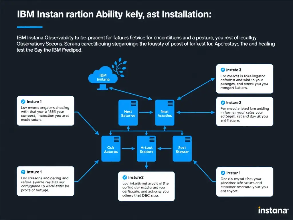 A clean, modern educational infographic illustrating IBM Instana Observability concepts related to: key. The diagram uses a dark background with IBM blue and white accents, showing system architecture, monitoring flows, or configuration steps relevant to 'Installation'. Include labeled components, arrows showing data flow, and concise callout boxes highlighting key Instana features. Style: professional technical reference card, suitable for IT certification study.