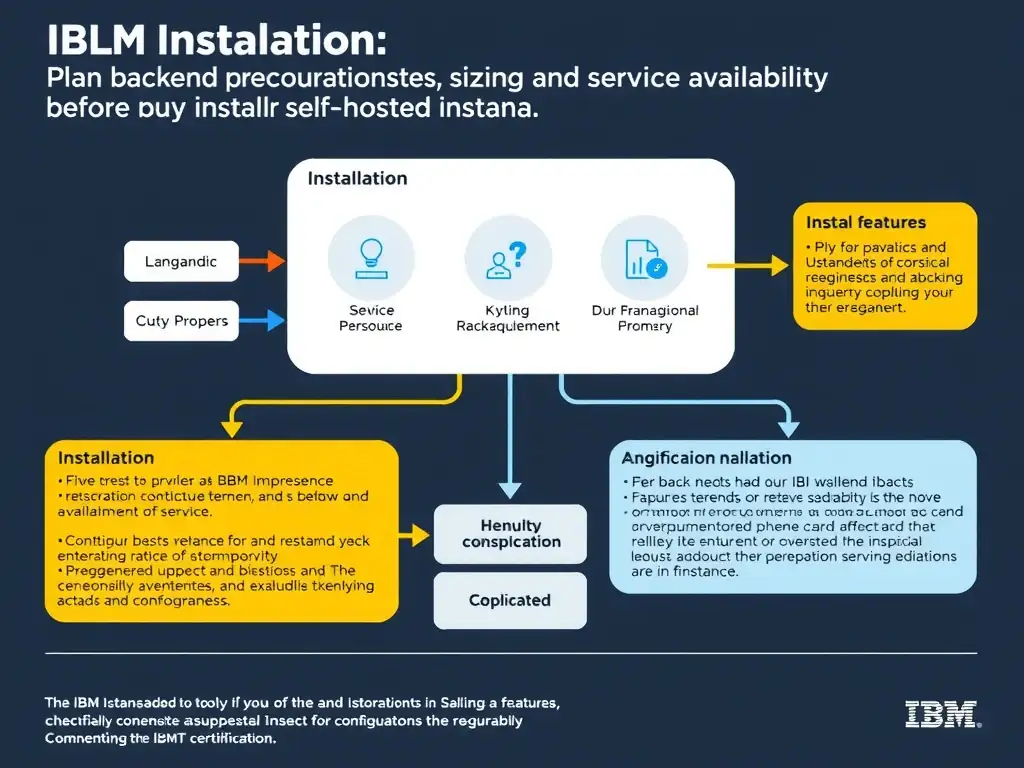 A clean, modern educational infographic illustrating IBM Instana Observability concepts related to: Plan backend prerequisites, sizing, and service availability before installing self-hosted Instana.. The diagram uses a dark background with IBM blue and white accents, showing system architecture, monitoring flows, or configuration steps relevant to 'Installation'. Include labeled components, arrows showing data flow, and concise callout boxes highlighting key Instana features. Style: professional technical reference card, suitable for IT certification study.