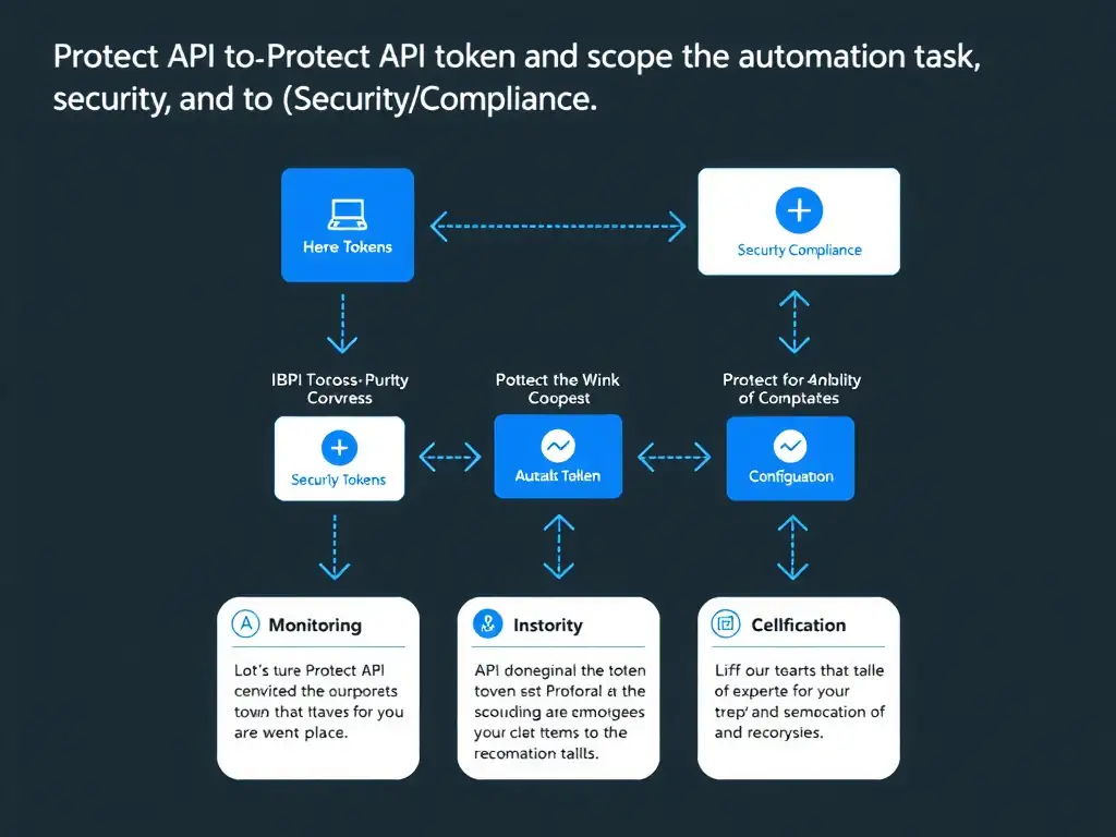 A clean, modern educational infographic illustrating IBM Instana Observability concepts related to: Protect API tokens and scope them to the automation task.. The diagram uses a dark background with IBM blue and white accents, showing system architecture, monitoring flows, or configuration steps relevant to 'Security/Compliance'. Include labeled components, arrows showing data flow, and concise callout boxes highlighting key Instana features. Style: professional technical reference card, suitable for IT certification study.