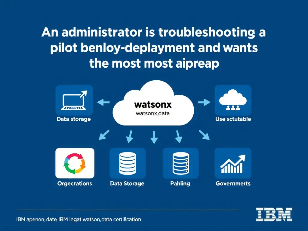 Educational infographic for IBM watsonx.data certification showing 'An administrator is troubleshooting a pilot deployment and wants the most approp'. Illustrate the concept of 'Use open table formats on object storage with governance and' with a clean technical diagram, data flow arrows, and labeled components on a dark blue background with IBM styling.