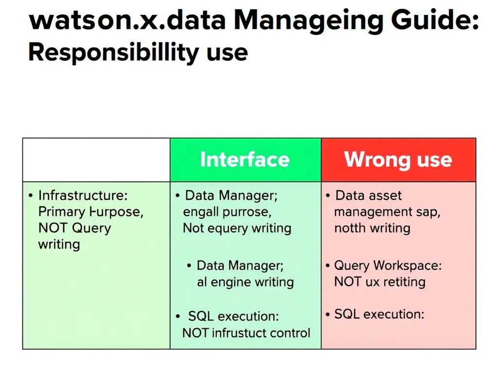 Clean technical infographic for IBM C9007300 certification illustrating: Use Infrastructure Manager to manage engines, services, and related platform res. Show a labeled diagram with IBM watsonx.data branding on a dark navy background, with clear component boxes, directional arrows showing data or control flow, and a color-coded legend distinguishing correct vs. incorrect architectural patterns. Style: professional, IBM design language, suitable for exam study material.