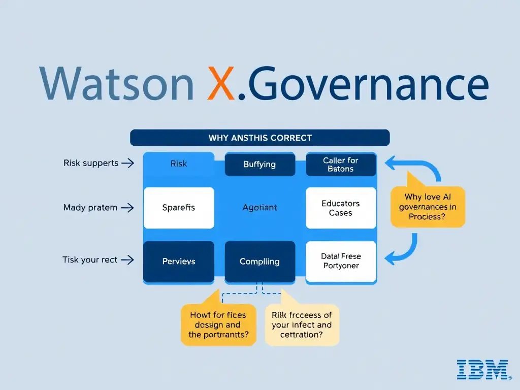 Educational infographic for IBM watsonx.governance: visualize the concept of 'A questionnaire-based risk assessment that collects structured responses to calculate inherent and residual risk scores' within the '2.0 AI Lifecycle Governance' domain. Use a clean flowchart or layered diagram showing how this capability fits into an AI governance lifecycle — include labeled boxes for key steps, arrows showing data flow, and IBM blue/navy color palette. Add concise callout labels highlighting why this answer is correct.