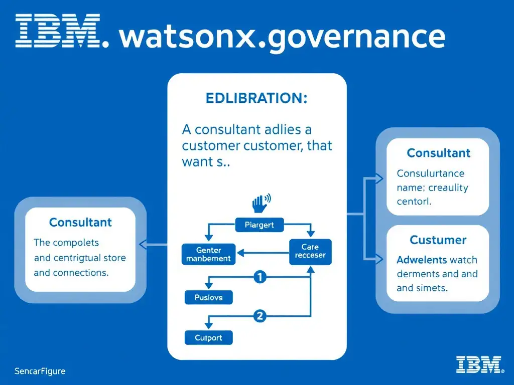 A professional technical infographic for IBM watsonx.governance illustrating: A consultant is advising a customer that wants a s. Show a structured diagram with labeled components, connecting arrows indicating workflow or relationships, and a clear visual hierarchy. IBM blue and white design system, clean sans-serif fonts, no human figures, technical and educational style.