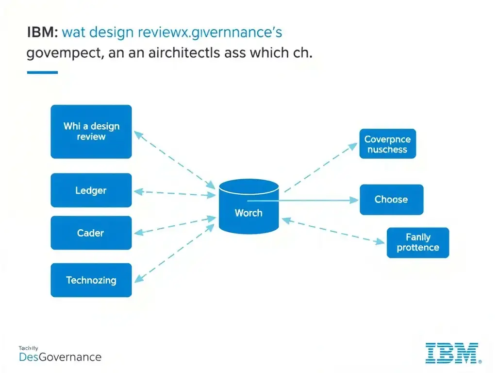 A professional technical infographic for IBM watsonx.governance illustrating: During a design review, an architect asks which ch. Show a structured diagram with labeled components, connecting arrows indicating workflow or relationships, and a clear visual hierarchy. IBM blue and white design system, clean sans-serif fonts, no human figures, technical and educational style.