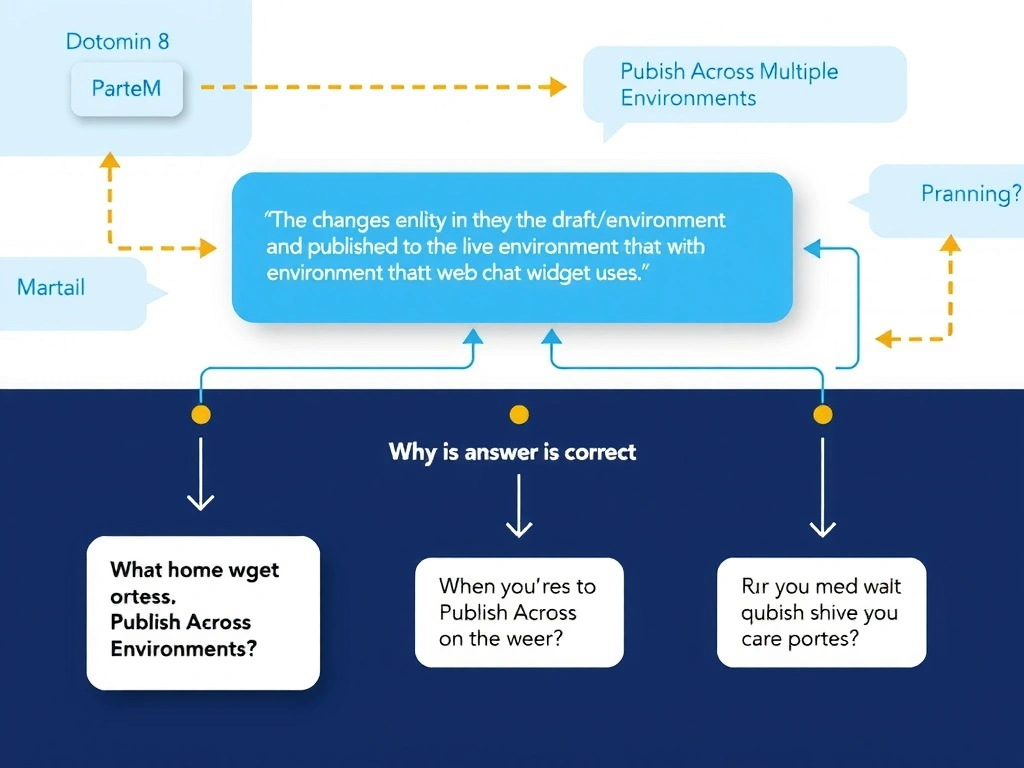 Educational infographic for IBM watsonx Assistant: visualize the concept of 'The changes exist only in the draft environment and have not yet been published to the live environment that the web chat widget uses' within the 'Domain 8: Publish Across Multiple Environments' domain. Use a clean diagram or layered flow showing how this capability fits into a conversational AI lifecycle — labeled boxes for key components, arrows showing data or conversation flow, IBM blue/navy color palette with white text callouts highlighting why this answer is correct.
