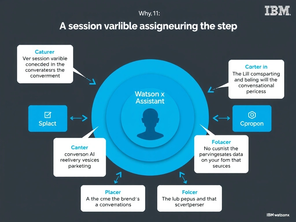 Educational infographic for IBM watsonx Assistant: visualize the concept of 'A session variable assigned during the step' within the 'Domain 1: Build Conversations' domain. Use a clean diagram or layered flow showing how this capability fits into a conversational AI lifecycle — labeled boxes for key components, arrows showing data or conversation flow, IBM blue/navy color palette with white text callouts highlighting why this answer is correct.