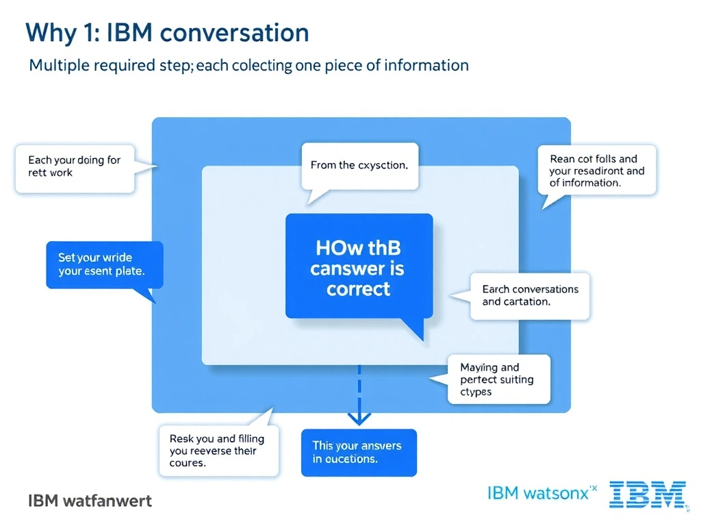 Educational infographic for IBM watsonx Assistant: visualize the concept of 'Multiple required slot filling steps; each collecting one piece of information' within the 'Domain 1: Build Conversations' domain. Use a clean diagram or layered flow showing how this capability fits into a conversational AI lifecycle — labeled boxes for key components, arrows showing data or conversation flow, IBM blue/navy color palette with white text callouts highlighting why this answer is correct.
