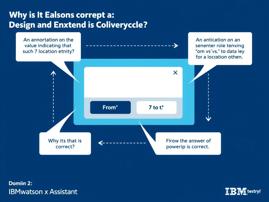 Educational infographic for IBM watsonx Assistant: visualize the concept of 'An annotation on an entity value indicating its semantic role such as 'from' vs 'to' for a location entity' within the 'Domain 2: Design and Extend Conversations' domain. Use a clean diagram or layered flow showing how this capability fits into a conversational AI lifecycle — labeled boxes for key components, arrows showing data or conversation flow, IBM blue/navy color palette with white text callouts highlighting why this answer is correct.