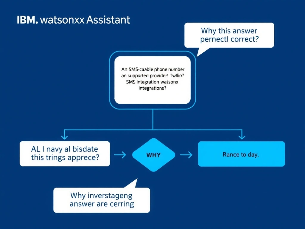 Educational infographic for IBM watsonx Assistant: visualize the concept of 'An SMS-capable phone number from a supported provider such as Twilio and an SMS integration configured in watsonx Assistant' within the 'Domain 7: Multi-Modal Integration' domain. Use a clean diagram or layered flow showing how this capability fits into a conversational AI lifecycle — labeled boxes for key components, arrows showing data or conversation flow, IBM blue/navy color palette with white text callouts highlighting why this answer is correct.