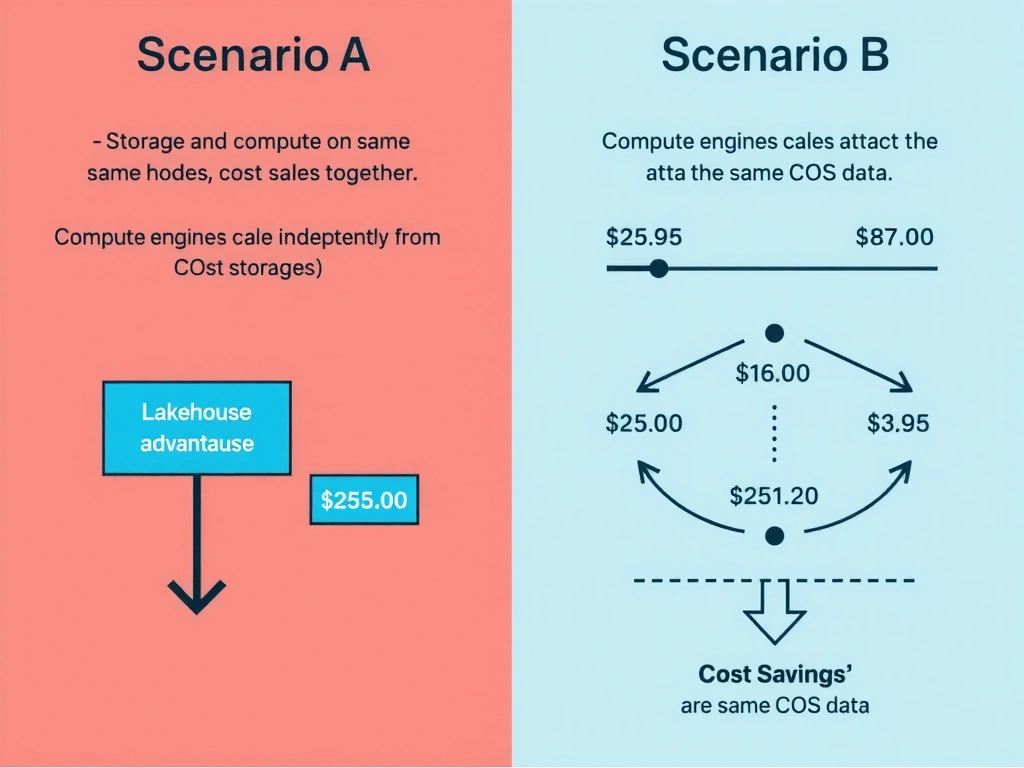 Clean technical infographic for IBM C9007300 certification illustrating: Use open table formats on object storage with governance and query engines layer. Show a labeled diagram with IBM watsonx.data branding on a dark navy background, with clear component boxes, directional arrows showing data or control flow, and a color-coded legend distinguishing correct vs. incorrect architectural patterns. Style: professional, IBM design language, suitable for exam study material.