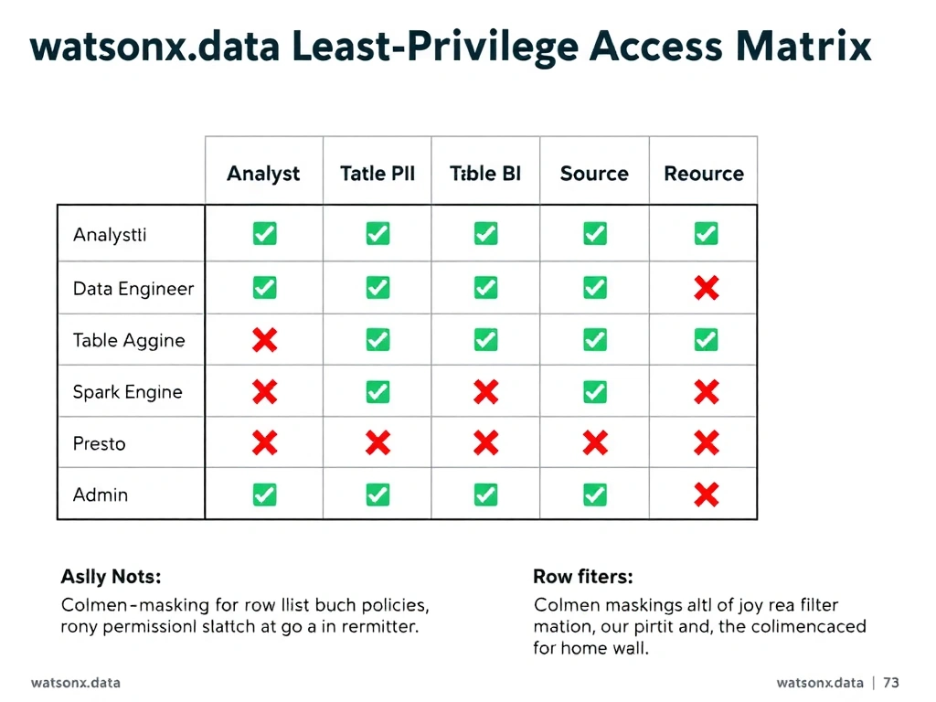 Clean technical infographic for IBM C9007300 certification illustrating: Use object storage as scalable, durable lakehouse storage while managing metadat. Show a labeled diagram with IBM watsonx.data branding on a dark navy background, with clear component boxes, directional arrows showing data or control flow, and a color-coded legend distinguishing correct vs. incorrect architectural patterns. Style: professional, IBM design language, suitable for exam study material.