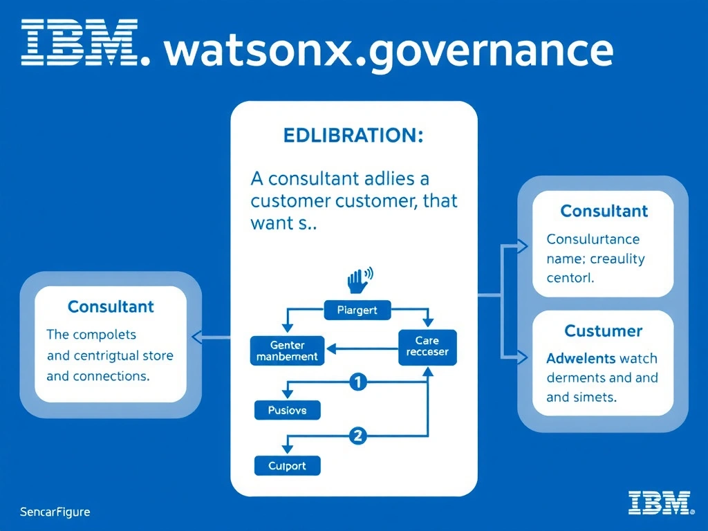 A professional technical infographic for IBM watsonx.governance illustrating: A consultant is advising a customer that wants a s. Show a structured diagram with labeled components, connecting arrows indicating workflow or relationships, and a clear visual hierarchy. IBM blue and white design system, clean sans-serif fonts, no human figures, technical and educational style.