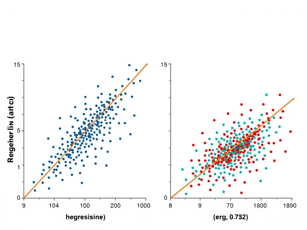 A scatter plot with a regression line showing data points close to the line (representing high R-squared, e.g., 0.88) compared to another scatter plot with data points widely scattered around the regression line (representing lower R-squared, e.g., 0.72).