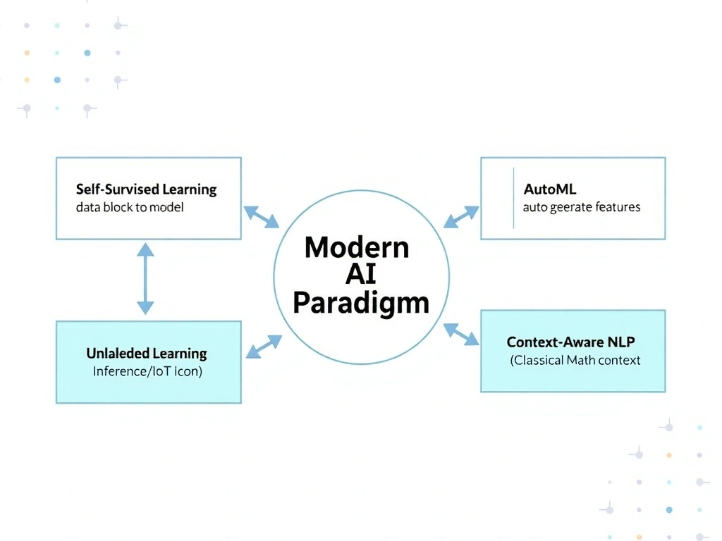 A workflow diagram illustrating self-supervised learning, showing pretraining on massive unlabeled data to generate internal labels, followed by fine-tuning with a small labeled dataset, contrasted against traditional supervised learning which requires labeling the entire massive dataset before training starts.
