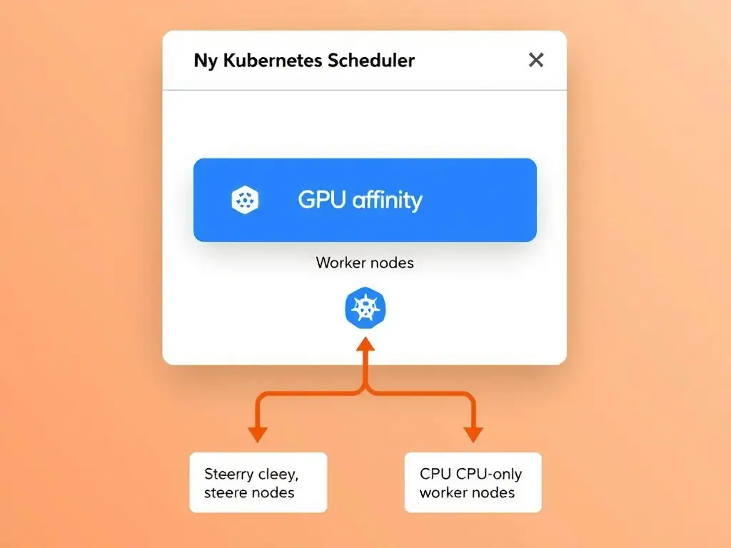 A diagram showing the Kubernetes Scheduler assigning an incoming AI pod with a "GPU affinity" label to worker nodes labeled with GPU resources, while steering clear of CPU-only worker nodes.
