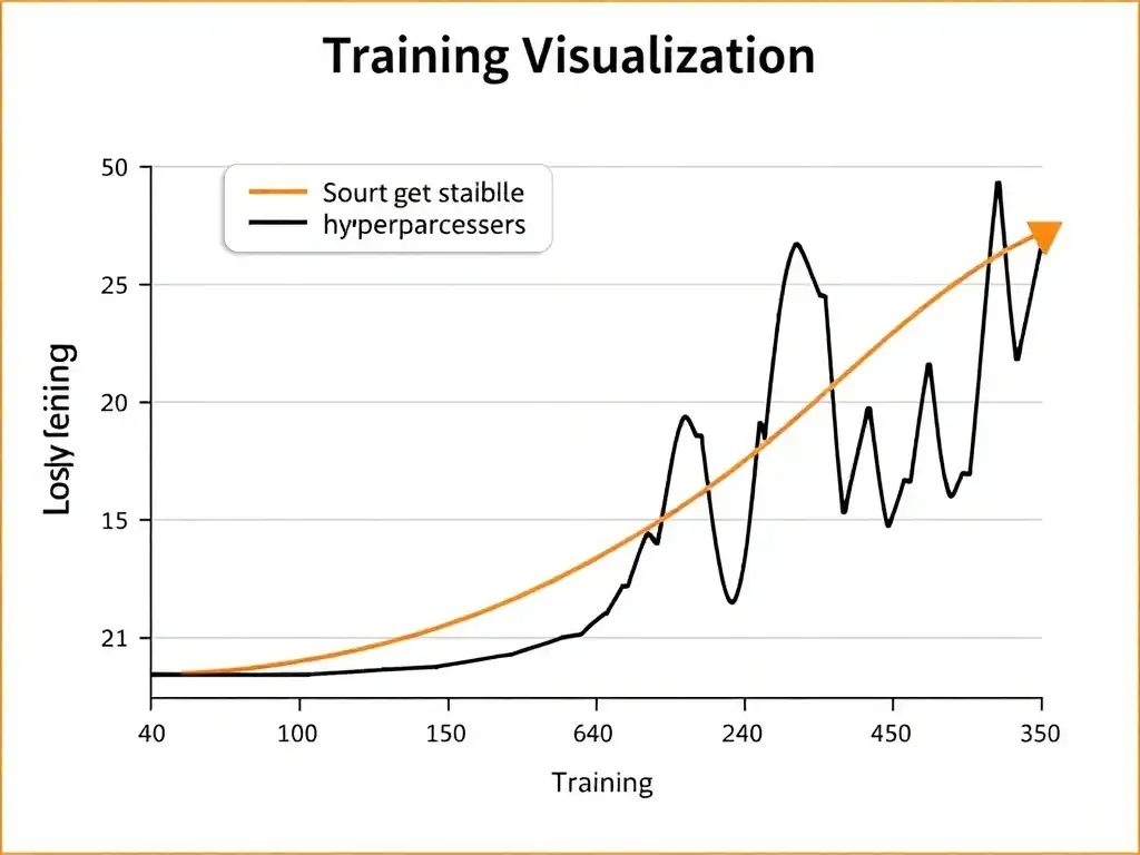 A dual-panel graph. Panel 1 shows a loss curve with wild oscillations due to a high/fluctuating learning rate overshooting local minima. Panel 2 shows a similar unstable curve caused by inconsistent data preprocessing, illustrating how input variance prevents gradient descent from reaching a steady state.