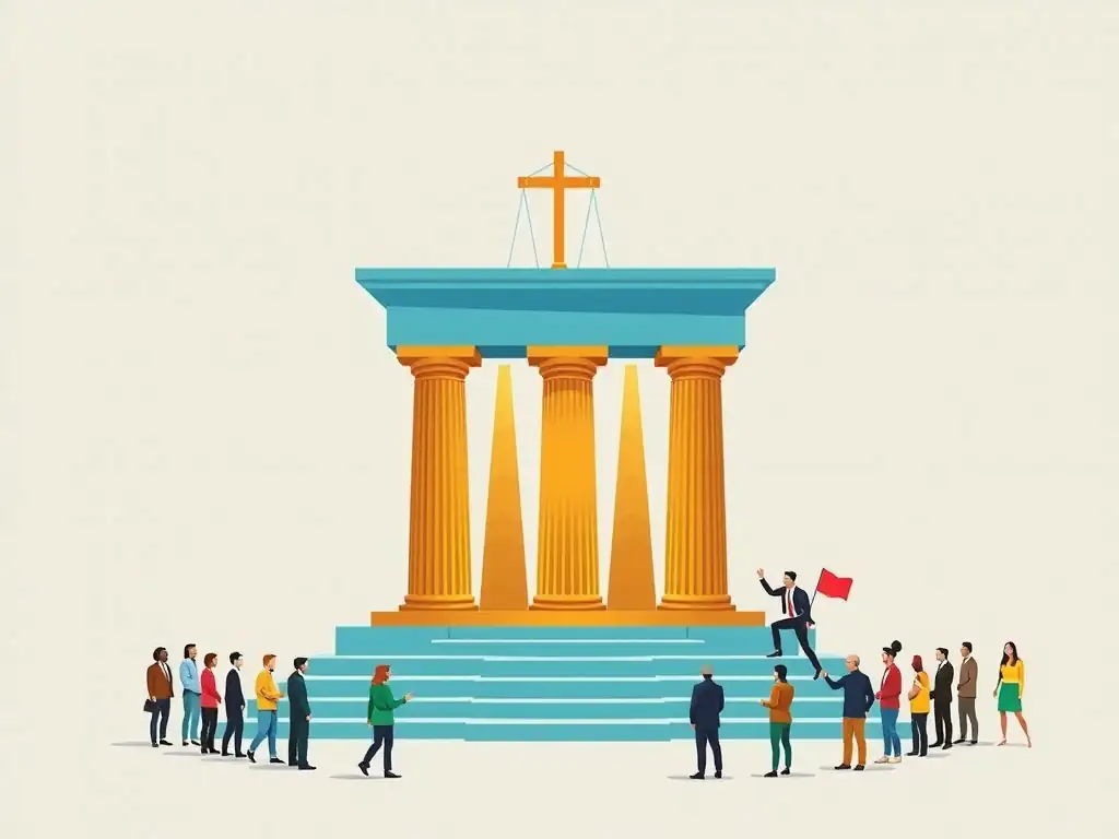 An illustration representing a strong ethical culture built on the pillars of trust, transparency, and accountability across all levels of an organization.